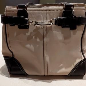 Coach Hampton White and Brown Satchel Leather